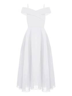 TiaoBug Festlich Mädchen Kinder Kleider lang Blumenmädchenkleid Brautjungernkleid Chiffon Sommerkleid Partykleid für Hochzeit Festzug gr. 128-176 Weiß D 128 von TiaoBug