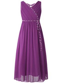 TiaoBug Festlich Mädchen Kinder Prinzessin Kleider Kurzarm Partykleid Sommer Chiffon A-Linie Abendkleid Cocktailkleid Knielang Hochzeit Festzug Ballkleid Violett D 158-164 von TiaoBug