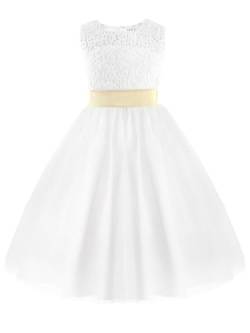 TiaoBug Festliches Mädchen Kleid Prinzessin Blumenmädchen-Kleid Hochzeit Brautjungfern Festzug Kleider Weiß 92-164 Weiß 92 von TiaoBug