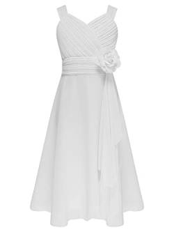 TiaoBug Festliches Mädchen Kleider für Hochzeit Sommer Brautjungfern Blumenmädchen Kinder Chiffon Kleid elegant zweifarbig Partykleid gr. 104-164 Weiß Y 152 von TiaoBug