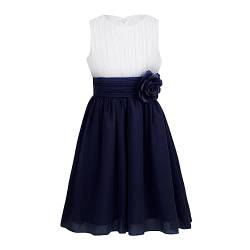 TiaoBug Festliches Mädchen Kleider für Hochzeit Sommer Brautjungfern Blumenmädchen Kinder Chiffon Kleid elegant zweifarbig Partykleid gr. 104-164 Weiß&Dunkelblau 152 von TiaoBug