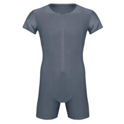 TiaoBug Herren Body Stringer Bodysuit Overall Unterhemd Männer Unterwäsche Enger Anzug mit langem Bein Grau Kurzarm M von TiaoBug