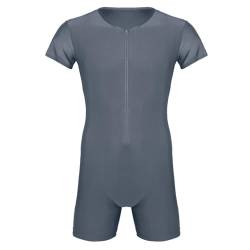 TiaoBug Herren Body Stringer Bodysuit Overall Unterhemd Männer Unterwäsche Enger Anzug mit langem Bein Grau Kurzarm XL von TiaoBug