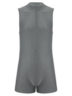 TiaoBug Herren Body Stringer Bodysuit Overall Unterhemd Männer Unterwäsche Enger Anzug mit langem Bein Grau L S von TiaoBug