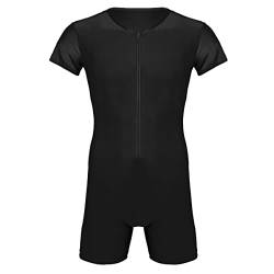 TiaoBug Herren Body Stringer Bodysuit Overall Unterhemd Männer Unterwäsche Enger Anzug mit langem Bein Schwarz Kurzarm XL von TiaoBug