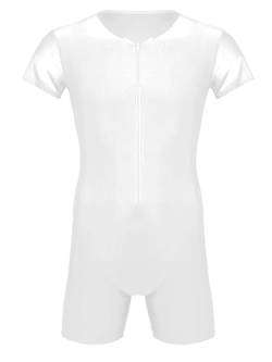 TiaoBug Herren Body Stringer Bodysuit Overall Unterhemd Männer Unterwäsche Enger Anzug mit langem Bein Weiß Kurzarm M von TiaoBug