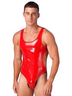 TiaoBug Herren Body Unterwäsche sexy Bodysuit wetlook erotik Wäsche einteiler Unterhemd Kleidung Clubwear Rot F 4XL von TiaoBug