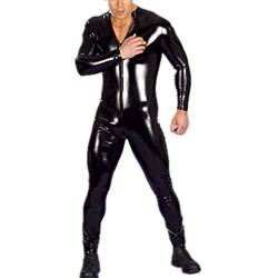 TiaoBug Herren Catsuit Lackoptik Lack-Look Gothic Fetisch Overall Männer Bodysuit Ganzkörperanzug Schwarz XL von TiaoBug