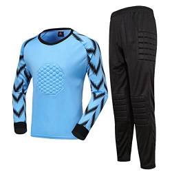 TiaoBug Herren Fußball Torwart Trikot Set Gepolstert Langarm Sportshirt und Sporthose Schutz Ausrüstung Anzug Blau A 3XL von TiaoBug