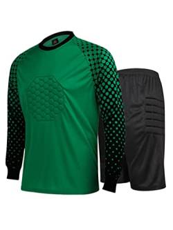 TiaoBug Herren Fußball Torwart Trikot Set Gepolstert Langarm Sportshirt und Sporthose Schutz Ausrüstung Anzug Grün B M von TiaoBug