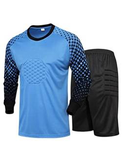 TiaoBug Herren Fußball Torwart Trikot Set Gepolstert Langarm Sportshirt und Sporthose Schutz Ausrüstung Anzug Hellblau B L von TiaoBug