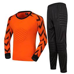 TiaoBug Herren Fußball Torwart Trikot Set Gepolstert Langarm Sportshirt und Sporthose Schutz Ausrüstung Anzug Orange A M von TiaoBug