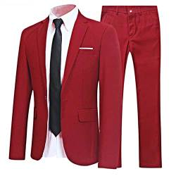 TiaoBug Herren Klassischer Anzug Set aus Anzugjacke Anzugweste und Anzughose Hochzeit Party Geschäftskleidung Büsiness Outfits Weinrot B L von TiaoBug