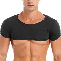 TiaoBug Herren Kurzarmshirt Kurzarm Rundhals T-Shirt Basic Einfarbig Crop Top Kurz Bauchfrei Unterhemd Sport Fitness Training Shirts Schwarz XL von TiaoBug