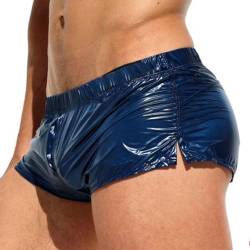 TiaoBug Herren Lack Leder Boxershorts Schwarz Retroshorts Sexy Trunks Sport Unterwäsche Erotik Unterhosen mit Kordelzug Clubwear Navy blau D L von TiaoBug