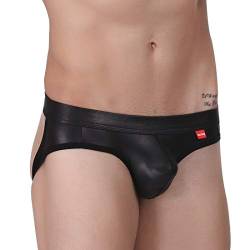 TiaoBug Herren Männer Leder Shorts Briefs Wetlook Slip Schwarz mit Bulge Beutel Unterwäsche Lackoptik Pants (L (Taille:74-100cm)) von TiaoBug