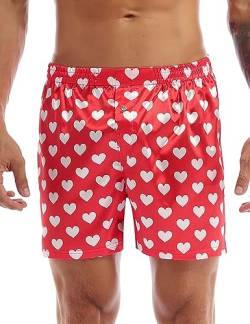 TiaoBug Herren Männer Satin Boxershorts mit Rentier Geweih Muster Weinachten Kostüm Unterhosen kurz Shorts sexy Unterwäsche M-XXL Rot Herz XL von TiaoBug