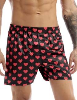 TiaoBug Herren Männer Satin Boxershorts mit Rentier Geweih Muster Weinachten Kostüm Unterhosen kurz Shorts sexy Unterwäsche M-XXL Schwarz Kuss M von TiaoBug