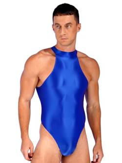 TiaoBug Herren ÖL Glanz Body Ärmellos/Kurzarm Bodysuit mit Bein Einteiler Kompression Unterwäsche Sport Trikot Leotard Blau D XL von TiaoBug