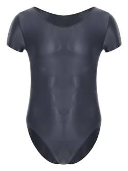 TiaoBug Herren ÖL Glanz Body Ärmellos/Kurzarm Bodysuit mit Bein Einteiler Kompression Unterwäsche Sport Trikot Leotard Dunkelgrau C L von TiaoBug