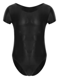 TiaoBug Herren ÖL Glanz Body Ärmellos/Kurzarm Bodysuit mit Bein Einteiler Kompression Unterwäsche Sport Trikot Leotard Schwarz C XL von TiaoBug