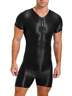 TiaoBug Herren ÖL Glanz Body Ärmellos/Kurzarm Bodysuit mit Bein Einteiler Kompression Unterwäsche Sport Trikot Leotard Schwarz E XL von TiaoBug