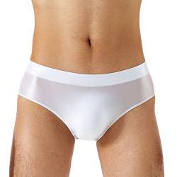 TiaoBug Herren ÖL Glanz Unterhosen Slip Glatte Stretch Hipster Panty Elastische Taille Badehose Hot Pants Weiß XXL von TiaoBug