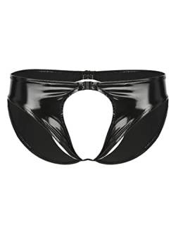 TiaoBug Herren Ouvert-Slip Wetlook Lack Leder String Tanga Unterwäsche Unterhosen Sissy Höschen Panties Offenes Hintern Männer Erotische Dessous Gogo Clubwear Schwarz E XXL von TiaoBug