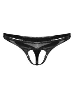 TiaoBug Herren Ouvert-Slip Wetlook Lack Leder String Tanga Unterwäsche Unterhosen Sissy Höschen Panties Offenes Hintern Männer Erotische Dessous Gogo Clubwear Schwarz F 3XL von TiaoBug