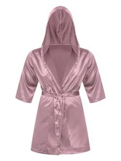 TiaoBug Herren Satin Bademantel Morgenmantel Kurz Langarm Schlafanzüge Sommer Pyjama Glatte Nachtwäsche Dusty Pink G XL von TiaoBug