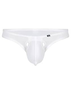 TiaoBug Herren Sexy Unterhosen Slip mit Bulge Beutel Elastische Niedrige Taille Hipster Panty Einfarbig G-String Weiß A XL von TiaoBug