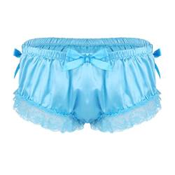 TiaoBug Herren String Sissy Dessous Satin Slip Unterhosen Spitze Unterwäsche Low Rise Tanga Hipster Bikini G-String Thong T-Back Crossdresser Panty Reizwäsche M-XL Blau G L von TiaoBug