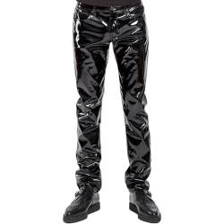 TiaoBug Herren Wetlook Leder Hose lang Enge Kunstlederhose Schwarz Leggings Tights Slim fit Pants Wetlook Strumpfhosen mit Reißverschluss Clubwear Schwarz G XXL von TiaoBug