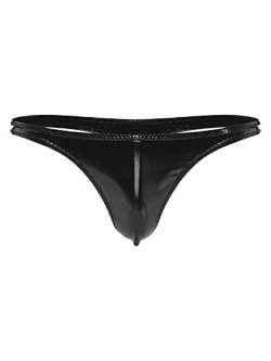 TiaoBug Herren Wetlook String Lack Leder Tanga Micro Mini G-String Bikini Briefs Erotische Dessous Niedrige Taille Slip mit Bulge Beutel Schwarz H L von TiaoBug