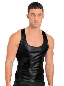 TiaoBug Herren Wetlook Tank Top Lack Leder Unterhemd Muskelshirt Ärmellos Sommer Weste Vest DJ Shirts Clubwear Schwarz H XL von TiaoBug