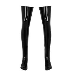 TiaoBug Herren halterlose Strümpfe Wetlook Lange Hohe Overknees Lack Leder Schwarz Kniestrümpfe Stretch Beinstulpen Männer Party Clubwear gr. M-XXL Schwarz L von TiaoBug