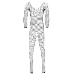 TiaoBug Herren sexy Ouvert Strumpfhosen Fischnetz Jumpsuit Ganzkörper Anzug reizvoll Dessous Nachtwäsche Clubwear Schwarz Fishnet Einheitsgröße von TiaoBug