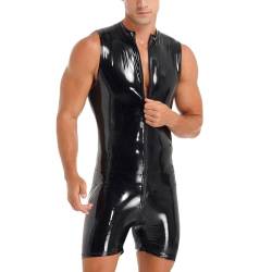 TiaoBug Herrenbody Wetlook Bodysuit Herren Body Unterwäsche mit Bein Boxer Slip Schwarz Erotik Kleidung Dessous Clubwear Schwarz F 3XL von TiaoBug