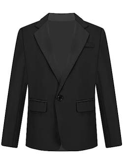 TiaoBug Jungen Klassischer Anzug EIN-Knopf Anzugjacke V-Aussschnitt Sakko Regular Fit Smoking Jacke Einfarbig/Gepunktet Blazer zur Party Hochzeit Schwarz E 134-140 von TiaoBug