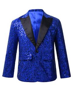 TiaoBug Jungen Pailletten Anzug V-Aussschnitt Sakko Slim Fit Smoking Jacke Glänzend Blazer Tops zur Party Hochzeit Blau 170-176 von TiaoBug