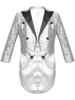 TiaoBug Jungen Pailletten Anzug V-Aussschnitt Sakko Slim Fit Smoking Jacke Glänzend Blazer Tops zur Party Hochzeit Silber A 134-140 von TiaoBug