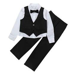 TiaoBug Kinder Anzug Junge Ouffits Smoking Gentleman Kleidung Set Festliche Anzug & Sakko Hochzeit Baumwolle Schwarz C 122-128 von TiaoBug