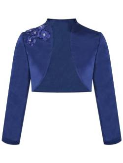 TiaoBug Kinder Mädchen Bolero festlich Satin Strickjacke Bauchfreie Schulterjacke Blumenmädchen Party Hochzeit Navy blau K 170-176 von TiaoBug