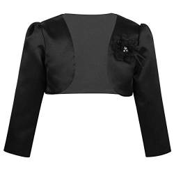 TiaoBug Kinder Mädchen Bolero festlich Satin Strickjacke Bauchfreie Schulterjacke Blumenmädchen Party Hochzeit Schwarz 122-128 von TiaoBug