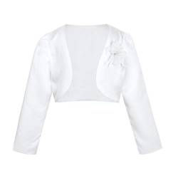 TiaoBug Kinder Mädchen Bolero festlich Satin Strickjacke Bauchfreie Schulterjacke Blumenmädchen Party Hochzeit Weiß 86-92 von TiaoBug