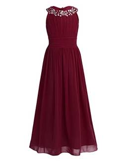 TiaoBug Kinder Mädchen Kleid festlich Lange Brautjungfern Kleider Hochzeit Blumensmädchenkleid Prinzessin Party Kleid Festzug Outfits Gr. 104-176 Burgundy 128 von TiaoBug