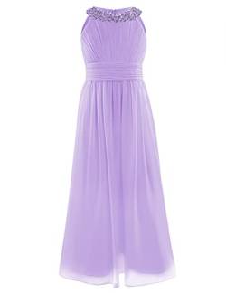 TiaoBug Kinder Mädchen Kleid festlich Lange Brautjungfern Kleider Hochzeit Blumensmädchenkleid Prinzessin Party Kleid Festzug Outfits Gr. 104-176 Lavender 170 von TiaoBug