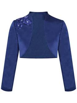 TiaoBug Kinder Mädchen Langarm Bolero Strickjacke Weiß festlich Schulterjacke Bauchfreie Perle Jacke Taufe Kommunion Hochzeit Gr. 92-140 Dunkelblau A 122-128 von TiaoBug