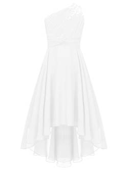 TiaoBug Kleid Kinder Mädchen festliches Kleid Sommer Party Kleid Hochzeit Brautjungfern Festzug 104 116 128 140 152 164 EIN-Schulter Elfenbein 122-128 von TiaoBug