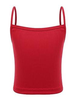 TiaoBug Mädchen Basic Tank Top Spaghettiträger Unterhemd Baumwolle Trägertop Slim Fit Stretch Trägershirts Sommer Oberteile Rot A 140-152 von TiaoBug